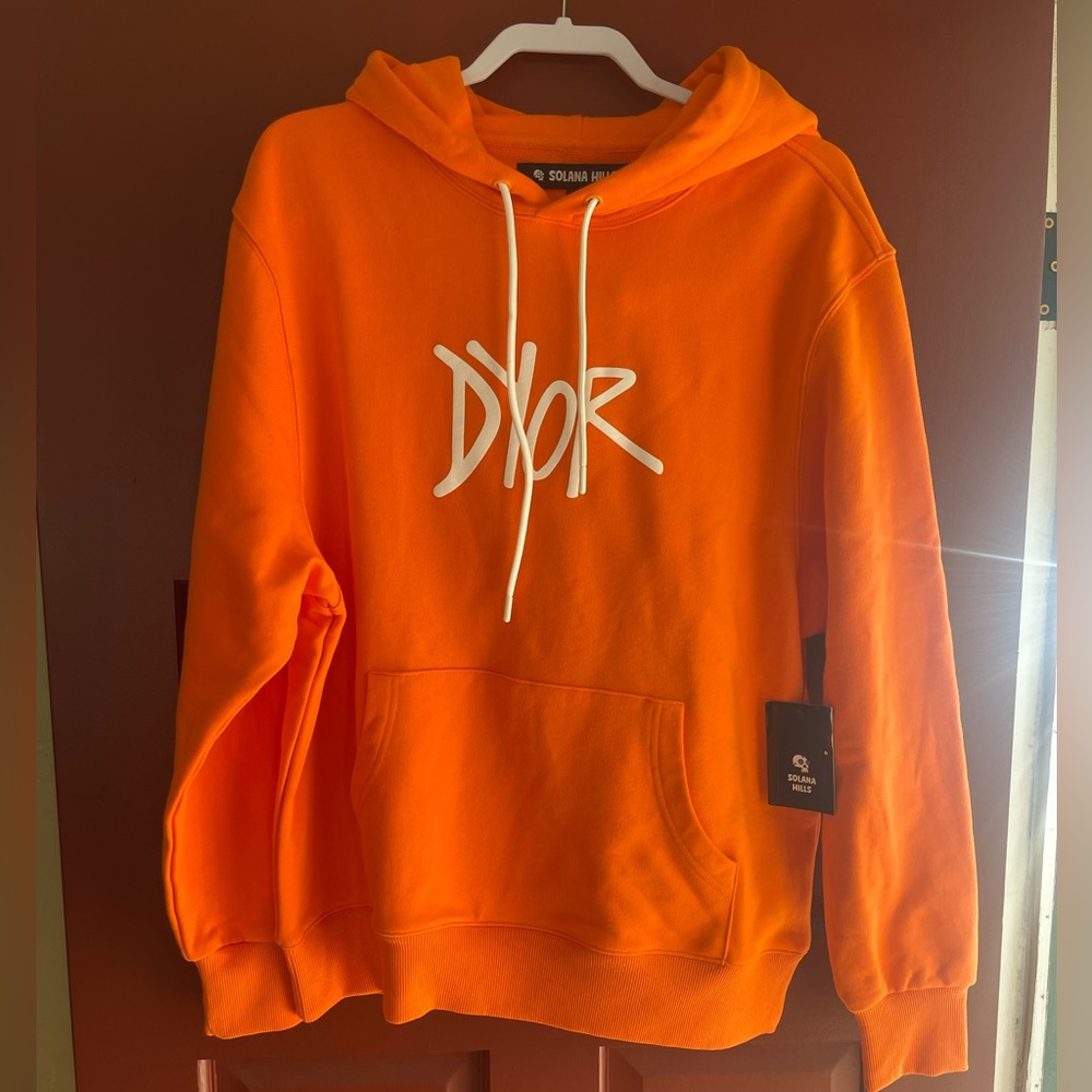 NWT Oversized Solana Hills DYOR (Do your own research) orange hoodie 100% cotton